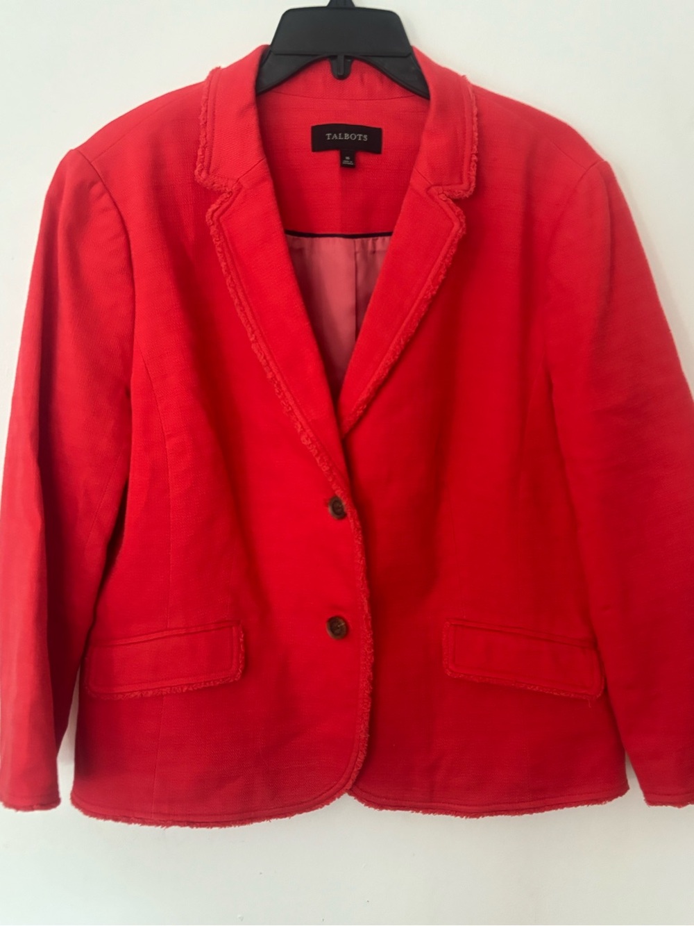 Talbots Red Coral Cotton Blend Textured Blazer Jacket Size 16